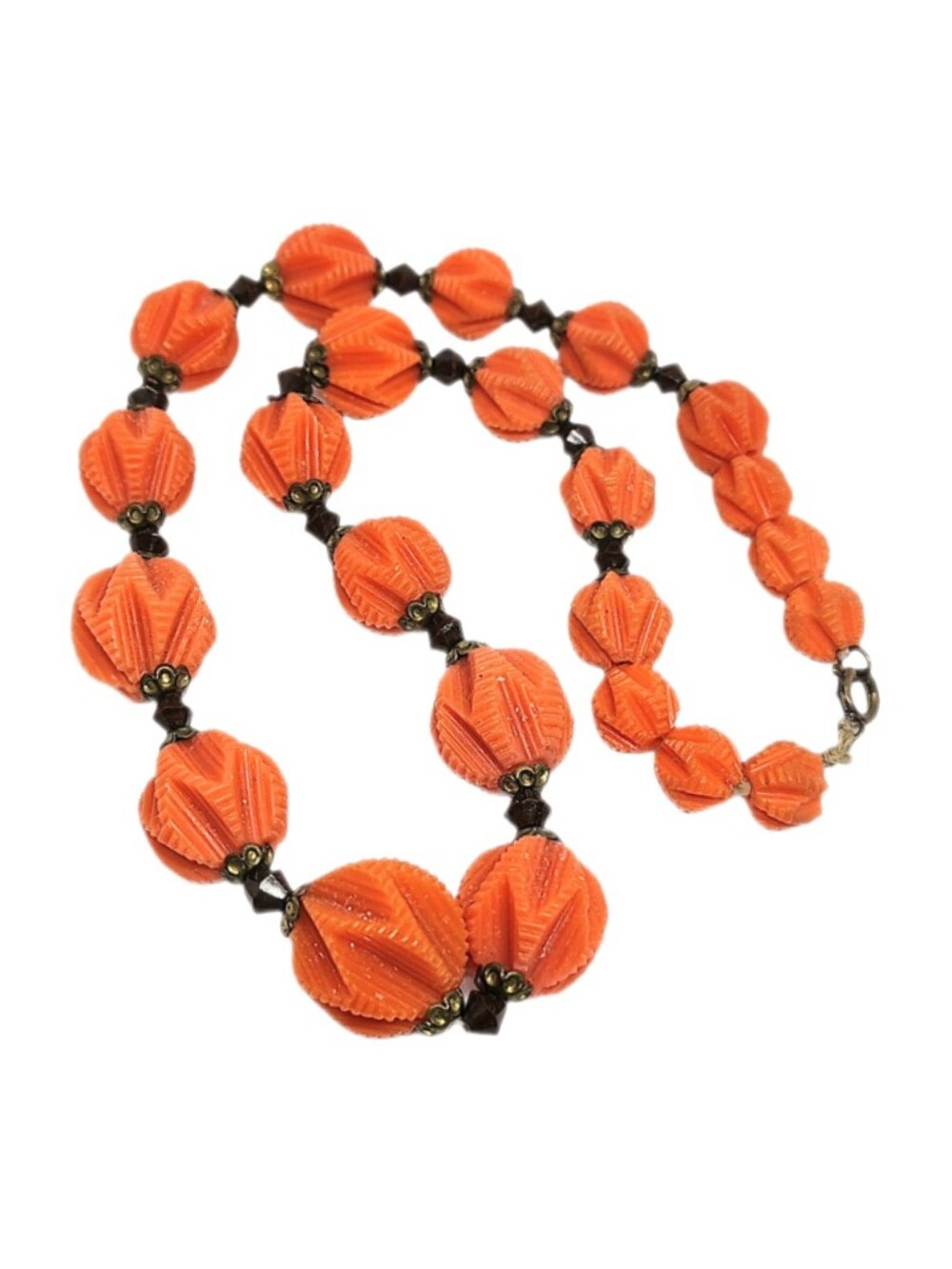 🧡 Vintage Estate Unsigned Hattie Carnegie Carved Orange Crystal Beaded Necklace